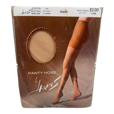 Vintage Hanes Stretch Pantyhose Nude Heel Petite Medium Style 950 Nude